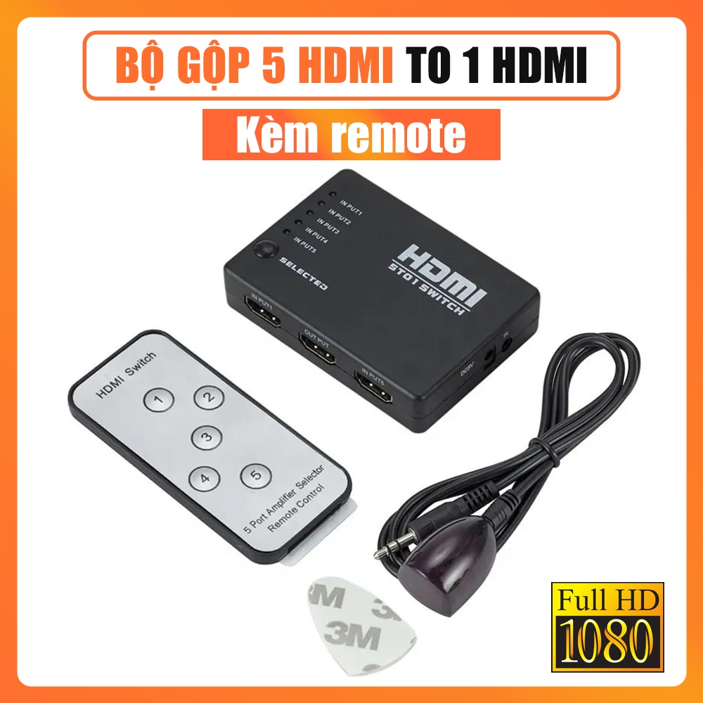 Bộ Chuyển Đổi HDMI 5 In 1 Out Có Remote – HDMI Switcher Kết Nối 5 Thiết Bị HDMI Vào 1 TV FULL HD
