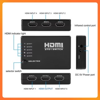 Bộ Chuyển Đổi HDMI 5 In 1 Out Có Remote – HDMI Switcher Kết Nối 5 Thiết Bị HDMI Vào 1 TV FULL HD