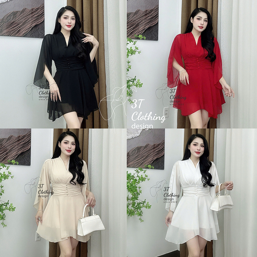 Set đồ bộ nữ giả đầm cao cấp 2 trong 1 phối eo chun co giãn vải voan tơ 2 lớp may chuẩn form bigsize