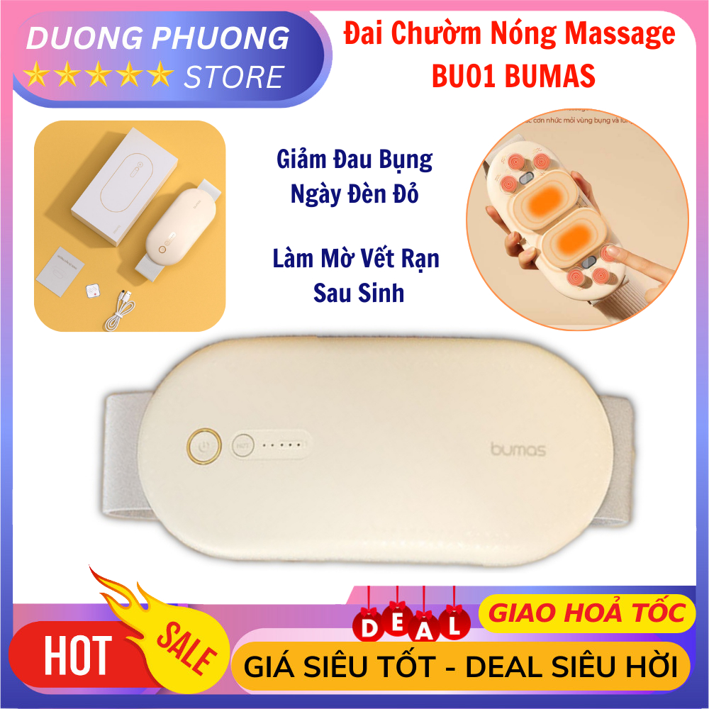 Đai Chườm Nóng Massage Bụng BUMAS BU01 - Massage Giảm Đau Bụng Kinh - Chống Lão Hóa Rạn Da - Quà Tặn