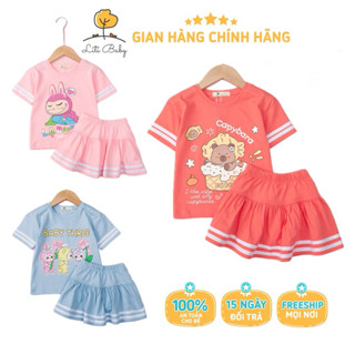 Đồ bộ bé gái, bộ quần váy Baby Three, Labubu, Capybara, Kuromi 4-12 tuổi (13-34kg) LITIBABY. Chân váy có quần chip đùi