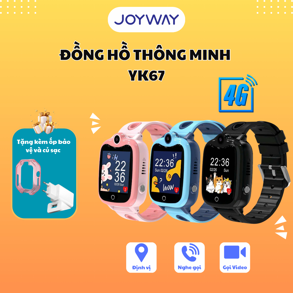 Đồng hồ thông minh cho bé JOYWAY YK67, lắp sim 4G, video call, định vị, báo thức, chống nước, bảo hà