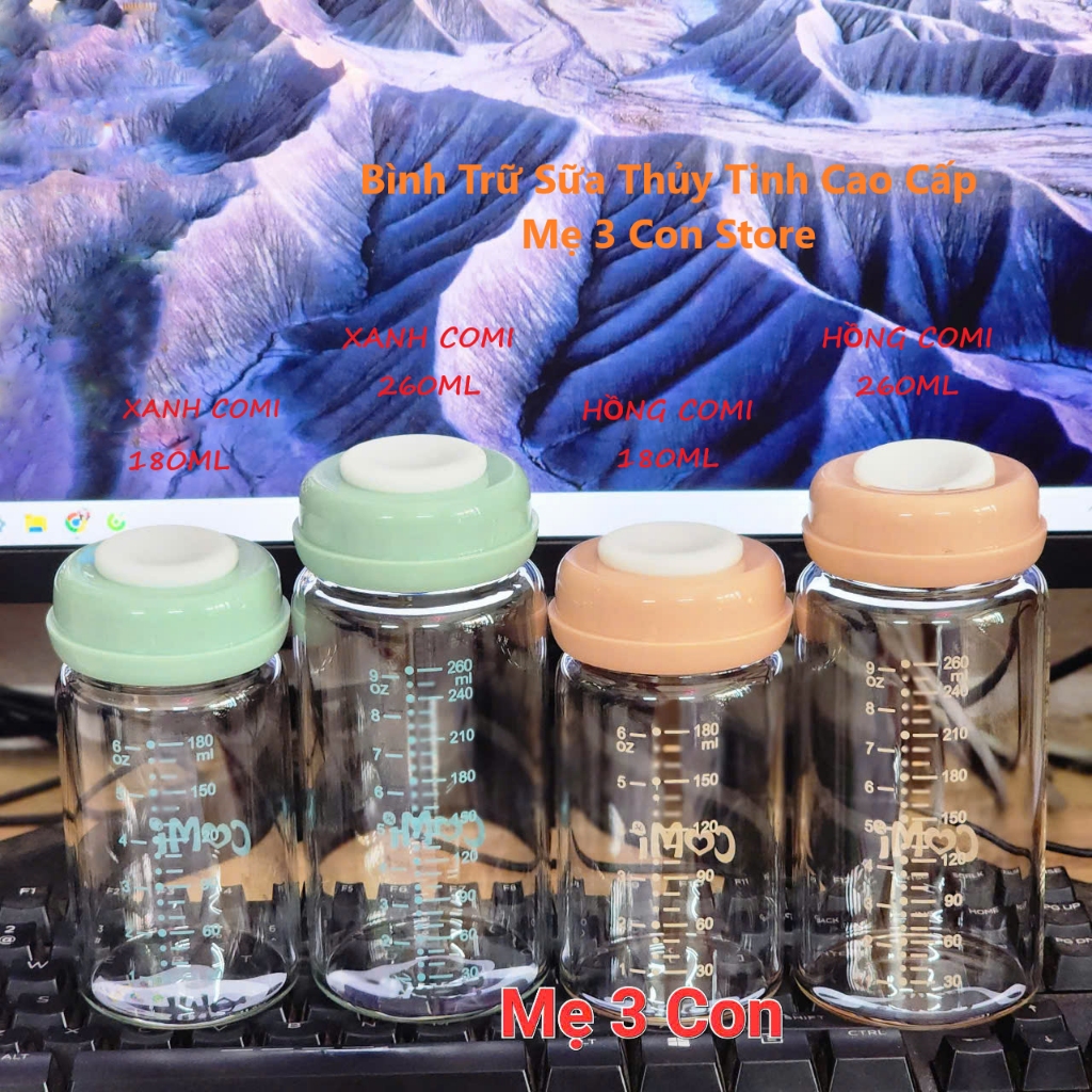 (MUA 2 BÌNH TẶNG 2 ĐẾ CHỐNG VỠ)PHANPY/COMI/NEVI/BABY Set 2 bình trữ sữa thủy tinh 180ML, 150ML