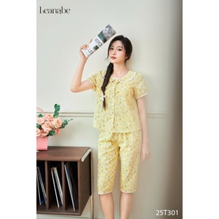 Bộ ngủ lửng Leanabe vải thô kate hàn áo cổ sen thoáng mát thấm hút mồ hôi 25T301-04