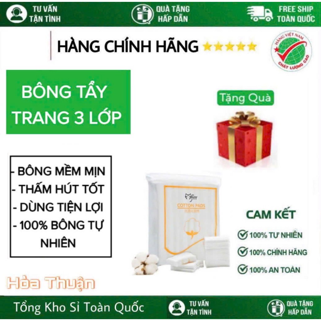 Combo 3 hộp Bông Tẩy Trang 222 miếng 3 Lớp Cotton siêu đẹp