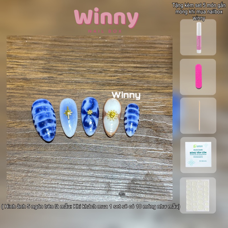 [25A25] Nail box thiết kế thủ công-[Winny]-Hoa xanh loang ( Ảnh và video do winny quay và chụp)