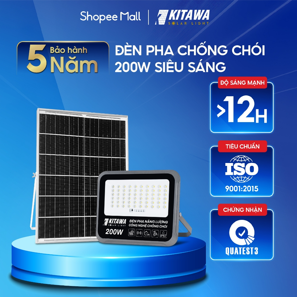 Đèn Pha Chống Chói Năng Lượng Mặt Trời 200W Chiếu Sáng Liên Tục 12h, Chống Nước IP67