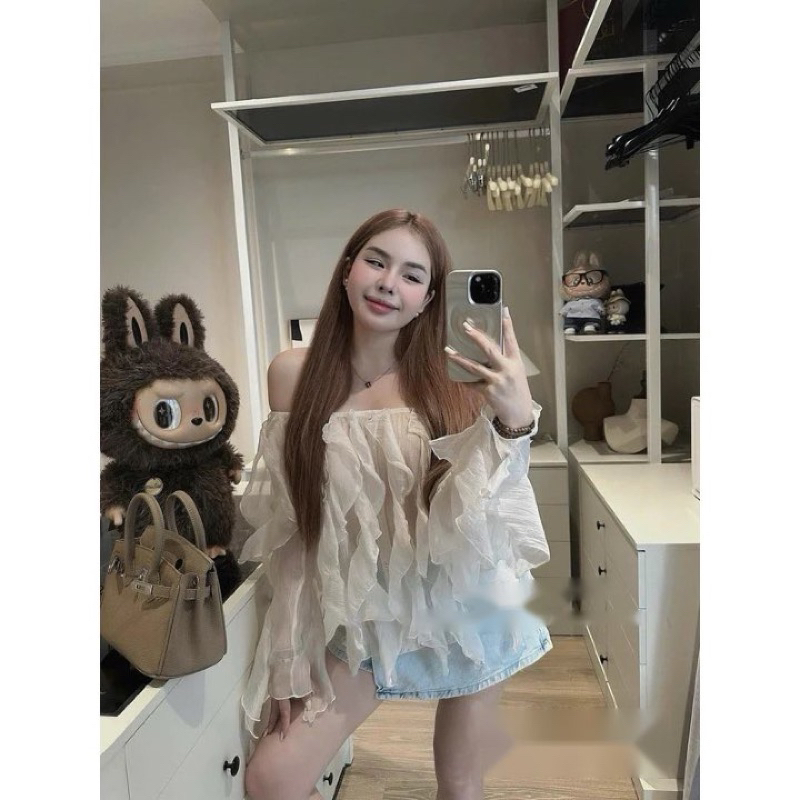 Áo Tơ Tua Rua Trễ Vai Khánh Lê