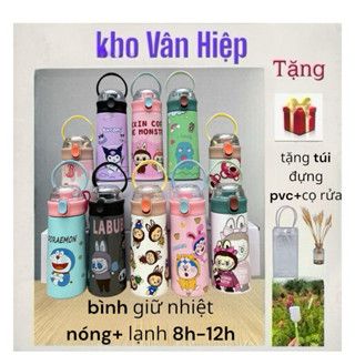 Bình giữ nhiệt CUTE 500ML kèm ống hút. Bình nước giữ nhiệt HÀNG VỀ SẴN, ly giữ nhiệt gấu dâu LA BUBU CAPPYBAR