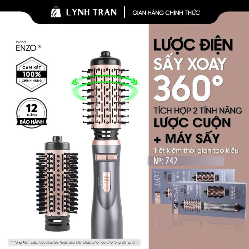 Lược sấy xoay tự động 360 Enzo®️Chính hãng giá tốt