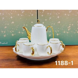 Bộ cốc chén pha trà trắng tay vàng