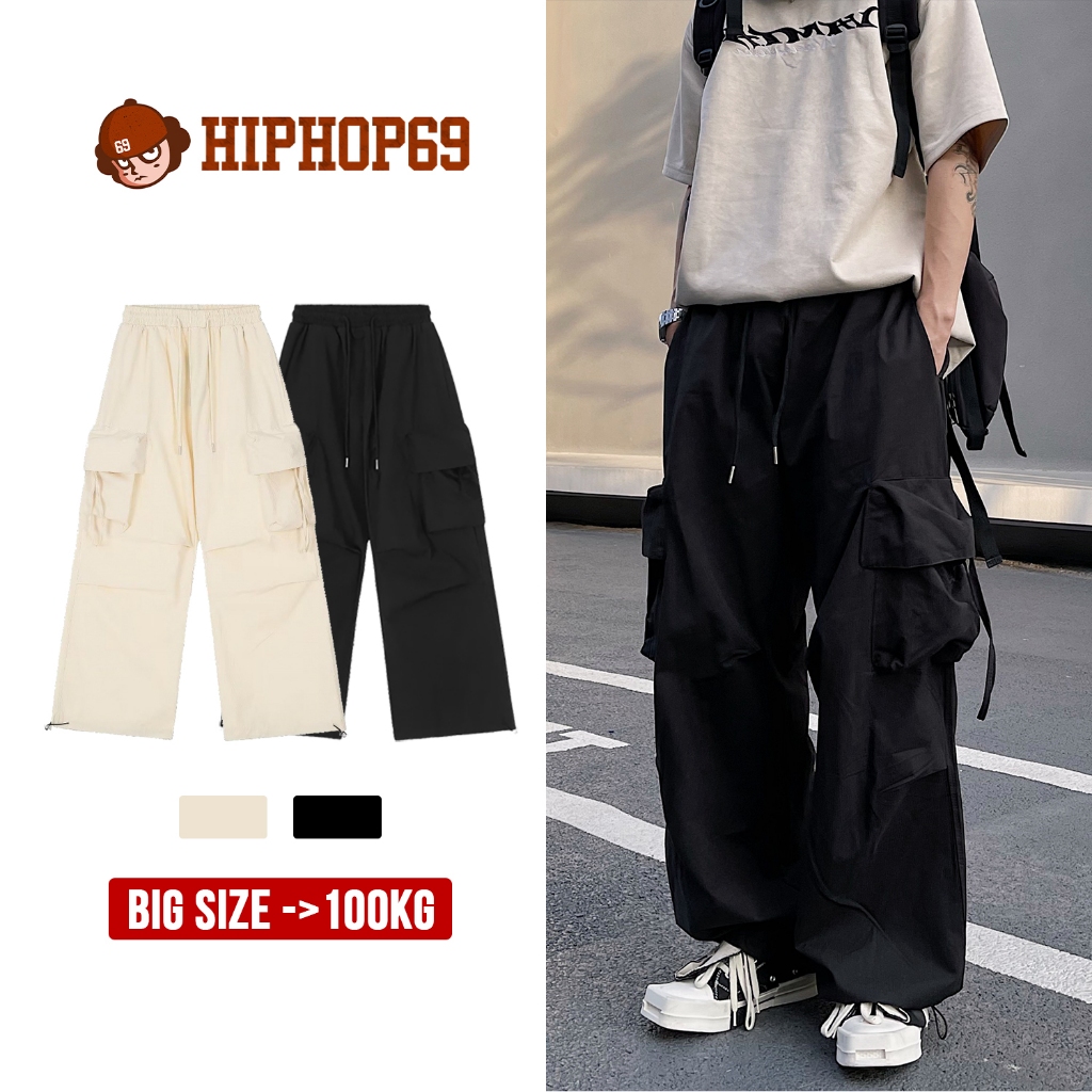 Quần Túi Hộp Nam Nữ Vải Dù Có Dây Rút Unisex, Quần Ống Rộng Phong Cách Hiphop Đường Phố Q130