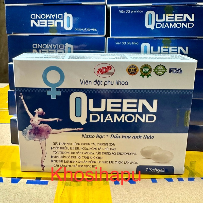 Viên đặt phụ khoa Queen Diamond trà xanh lô hội Nano bạc hỗ trợ kháng khuẩn cải thiện khô hạn tăng nội tiết tố nữ 7 viên