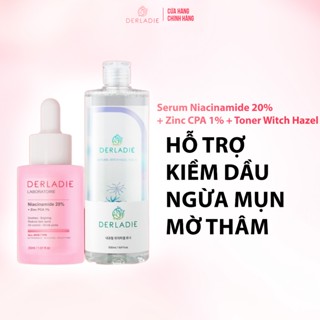 Bộ Đôi Toner Derladie 500ml, Serum Derladie Laboratoire Pore Tightening Ampoule Niacinamide 20% + Zic PCA 1% 30