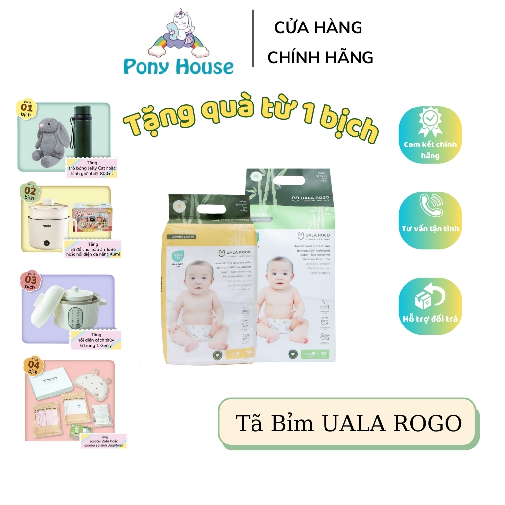 Bỉm Uala Rogo - Tã Dán/Quần Đủ Size NB/S/M/L/XL/XXL/XXL Mềm Mại An Toàn Cho Bé Từ Sơ Sinh