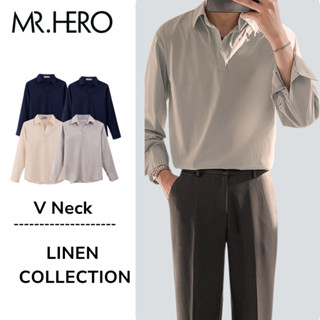 Áo sơ mi nam chui đầu cổ V dài tay SM20  form regular thoải mái chất liệu vải đũi line thấm hút mồ hôi M.RO Mrherovn