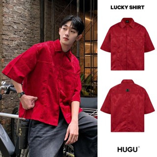 Áo sơ mi dáng boxy local brand HUGU - LUCKY SHIRT - chất liệu vải gấm, đính tag kim loại, túi hộp