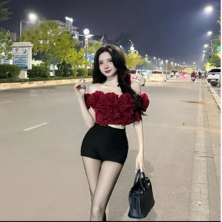 ÁO CROPTOP CUỐN HOA NỔI TRỄ VAI LƯNG CHUN