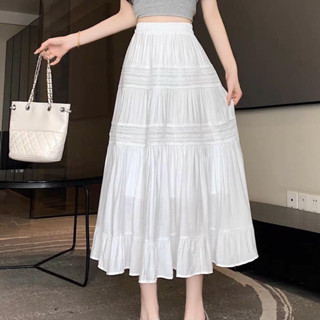 Chân váy lụa boi dáng dài 2 viền ren đen trắng hàng QC 6011