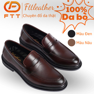 Giày da bò nam FTT Leather dáng lười Penny Loafer trơn độn đế ẩn tăng chiều cao màu đen, nâu F0303