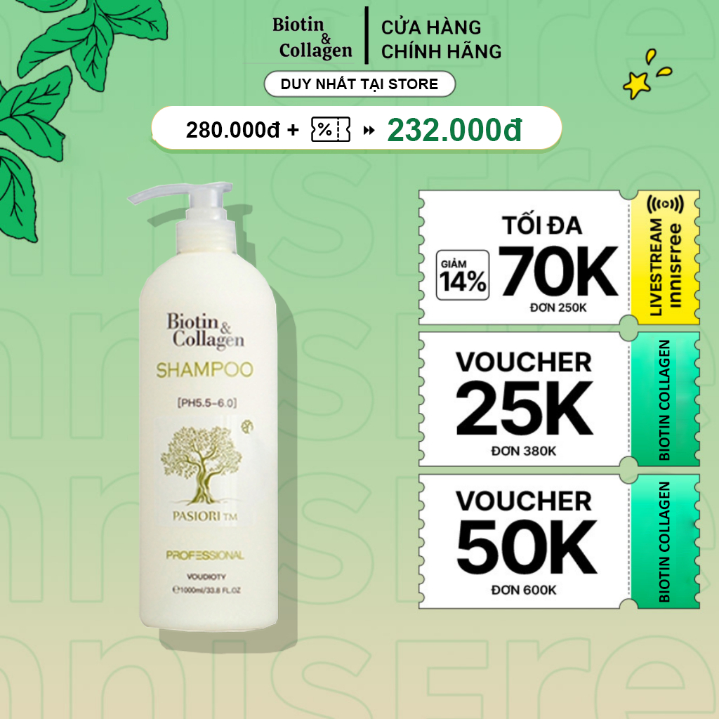 Dầu gội Biotin Collagen Trắng chống rụng tóc, phục hồi, giảm gàu, kiểm soát dầu 500ML - 1000ML