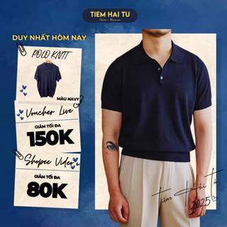 Áo Polo Knit Tiệm Hải Tú hàng VNXK cao cấp, áo nam dệt kim trơn kiểu dáng basic - PL01 - Xanh navy