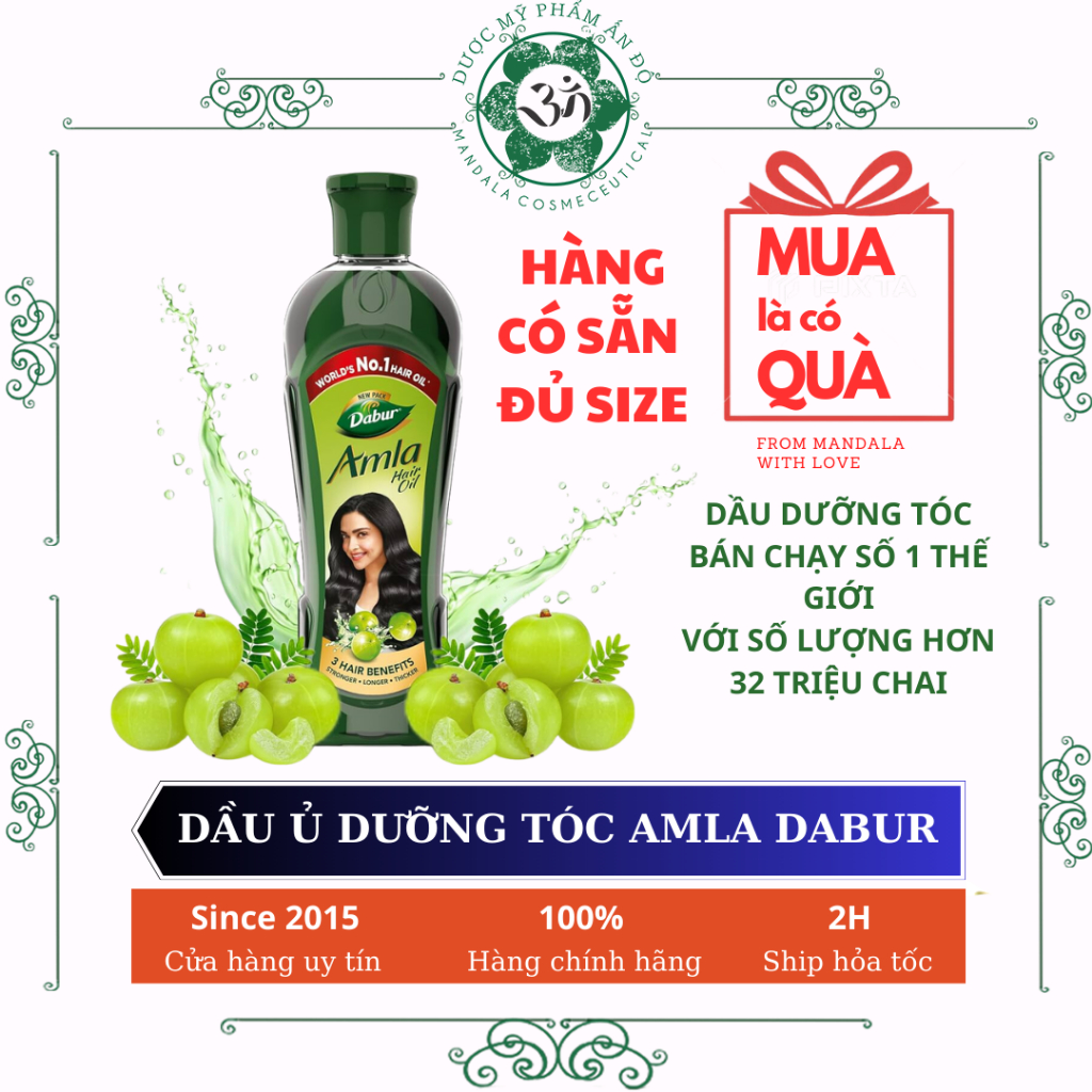 rễ cây có Dầu ủ dưỡng tóc Amla giúp tóc chắc khỏe, mềm mượt Herbul Dabur Amla Oil 100ml - Mandala Shop