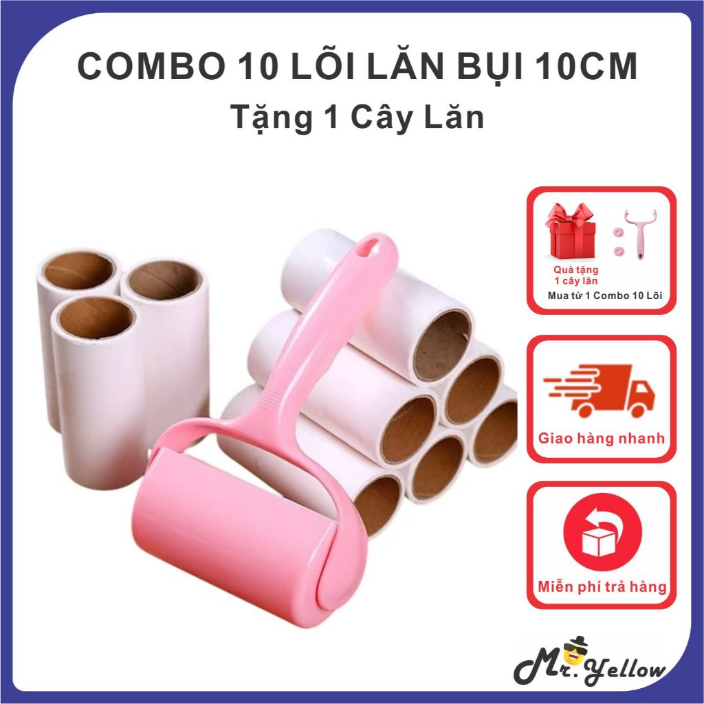 Combo 10 Lõi Lăn Tặng Cây Lăn Bụi Giúp Lấy Sạch Bụi Bẩn Và Các Sợ Lông Vải, Lông Chó Mèo Dính Trên Quần Áo, Chăn Nệm