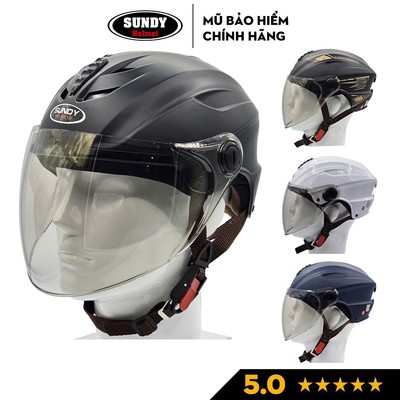 Mũ bảo hiểm nửa đầu SUNDY Helmets HP02K có kính dài cả mặt, an toàn thể thao, Freesize (vòng đầu 55-58cm)