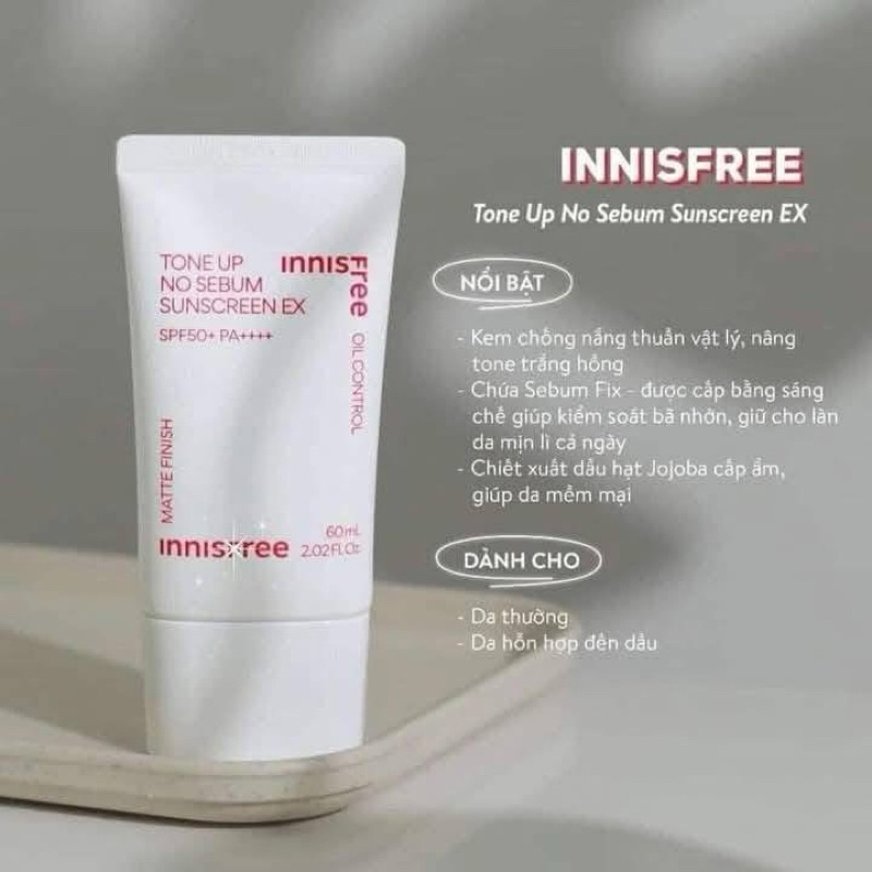 Kem Chống Nắng Innisfree Nâng Tone, Kiềm Dầu Tone Up No Sebum Sunscreen SPF50/PA++++