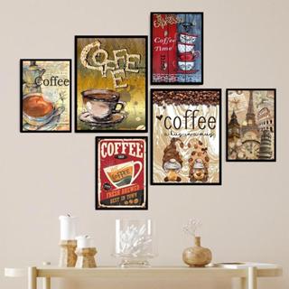 Bộ Tranh Dán Tường Trang Trí Quán Nước, Coffee Cao Cấp - Bộ 6 Bức Tranh Khung Tráng Gương In 4k Cực Nét Mộc Dec