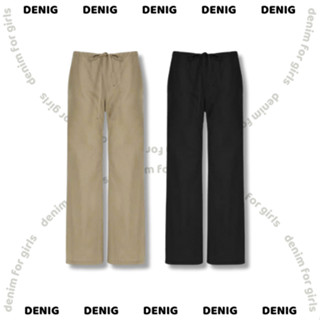 Quần vải xuông trễ eo không cạp phối dây rút DENIG