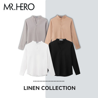 Áo sơ mi nam dài tay cổ V trụ hàn quốc,SM24 chất vải đũi cao cấp, phom dáng thoải mái, thấm hút mồ hôi tốt M.RO Mrhero