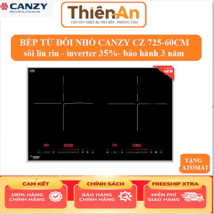 Bếp từ đôi kích thước nhỏ CANZY CZ 725 | Bếp điện từ đôi kích thước 60cm | bếp từ canzy Biến tần inv