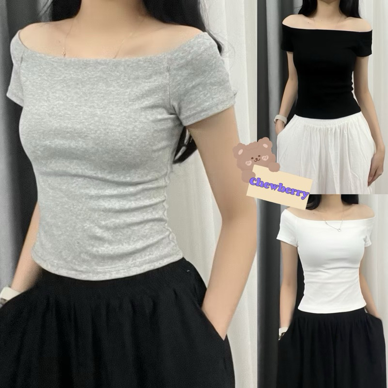 Áo Croptop Trễ Vai Trơn Mặc 2 Kiểu Dáng Ôm Xinh Xắn Nữ | BigBuy360 - bigbuy360.vn