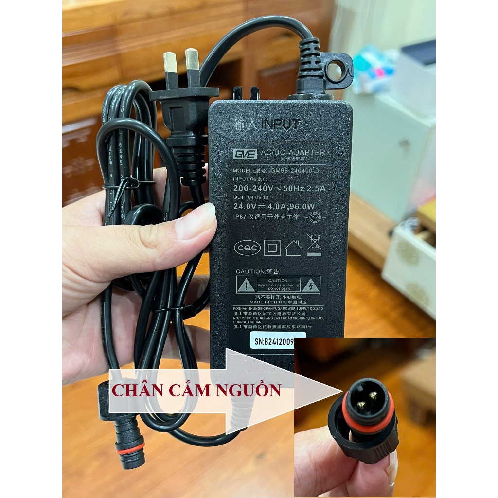 Nguồn Adapter GVE 24V 4A 96W Chân Cắm 2 Kim