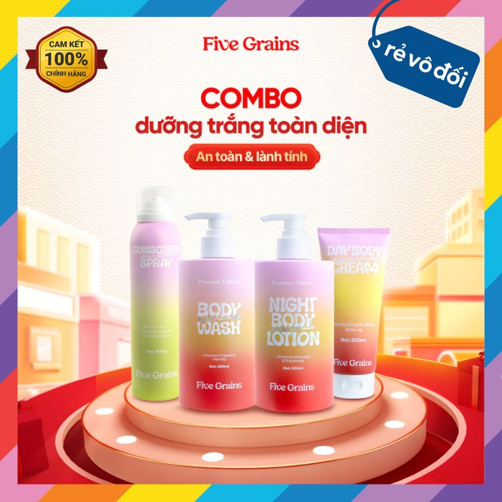 Kem Dưỡng Trắng Da Body, Xịt Chống Nắng, Sữa tắm, Sữa Dưỡng Thể Five Grains Niacinamide, Alpha-Arbut