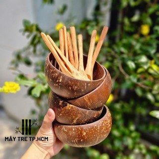  Combo chén gáo dừa và muỗng dùng để ủ bột đựng ngũ cốc trang trí món ăn 