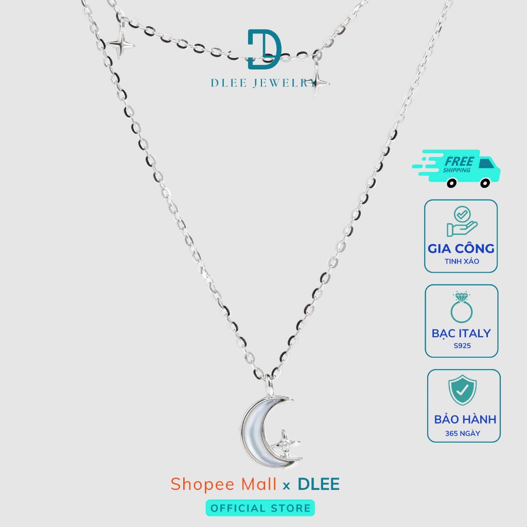 Dây chuyền bạc nữ S925 D'LEE thiết kế dây đôi hoạ tiết ánh trăng lấp lánh sang trọng DL16