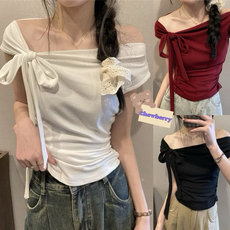 Áo Kiểu Croptop Trễ Vai Kèm Dây Buộc Nơ Nữ Siêu Tôn Dáng | BigBuy360 - bigbuy360.vn