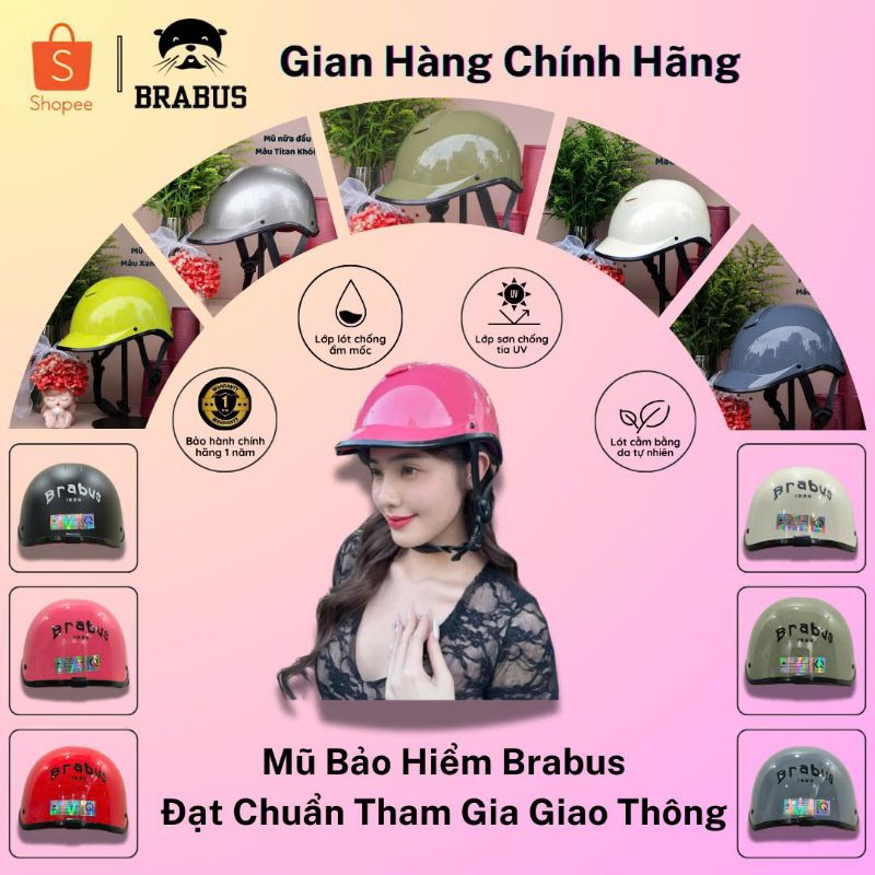 Mũ bảo hiểm nửa đầu BRABUS chính hãng, mũ bảo hiểm QR test chất lượng cao, nhiều màu sắc (53-60cm)