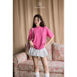 set đồ nữ áo cộc tay hở lưng đính 3 hoa mix chân váy bồng bí ngắn 2 màu HỒNG TRẮNG THIẾT KẾ CHOUCHOU TỰ MAY LẠI