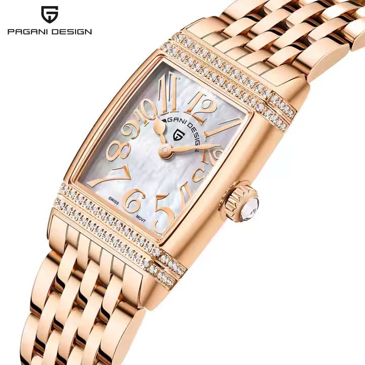 Đồng hồ nữ 2025 PAGANI DESIGN PD-1737, máy Thụy Sĩ, mặt kính sapphire đính đá, dây thép không gỉ