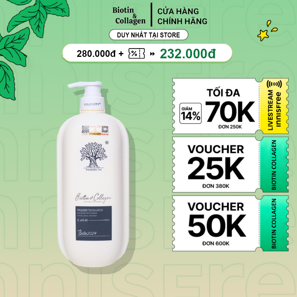 Dầu gội Biotin Collagen Trắng 2024 chống rụng tóc, phục hồi, giảm gàu, kiểm soát dầu 500ML - 1000ML