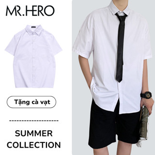 [ TẶNG CÀ VẠT] Áo sơ mi nam tay ngắn cổ bẻ form regular màu trắng cổ bẻ M.RO SMC19 phong cách Hàn Quốc Mrherovn
