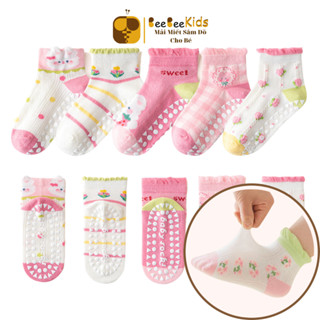 Tất Chống Trượt Cho Bé Hãng Minlliu Tất Lưới Cho Bé Gái Cổ Ngắn Điều Hòa Đế Silicon 0-8 Tuổi - Set 5 Đôi BEEBEEKIDS