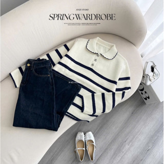 Áo len kẻ dày Borina Sweater phối cúc By Jolie Byjolievn