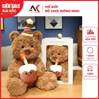 Gấu Bông Sinh Nhật Teddy Set Quà Tặng Sinh Nhật Gấu Teddy Ôm Bánh Sinh Nhật Đội Mũ Happy Birthday - Quà Tặng Sinh Nhật