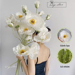  Hoa giả hoa anh túc thân lông size đại cành 110 cm hoa giả bằng lụa trang trí nhà cửa phụ kiện chụp hình 