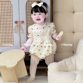  Bodysuit Cho Bé Chất Xô Muslin Thiết Chấm Bi Nơ Đen Kèm Turban Nơ Xinh Xắn 